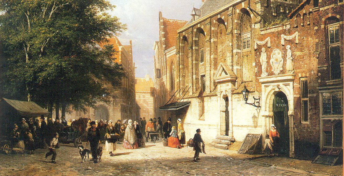 De Singelstraat, met de voormalige kloosterkerk, later wees- en armenschool door C.