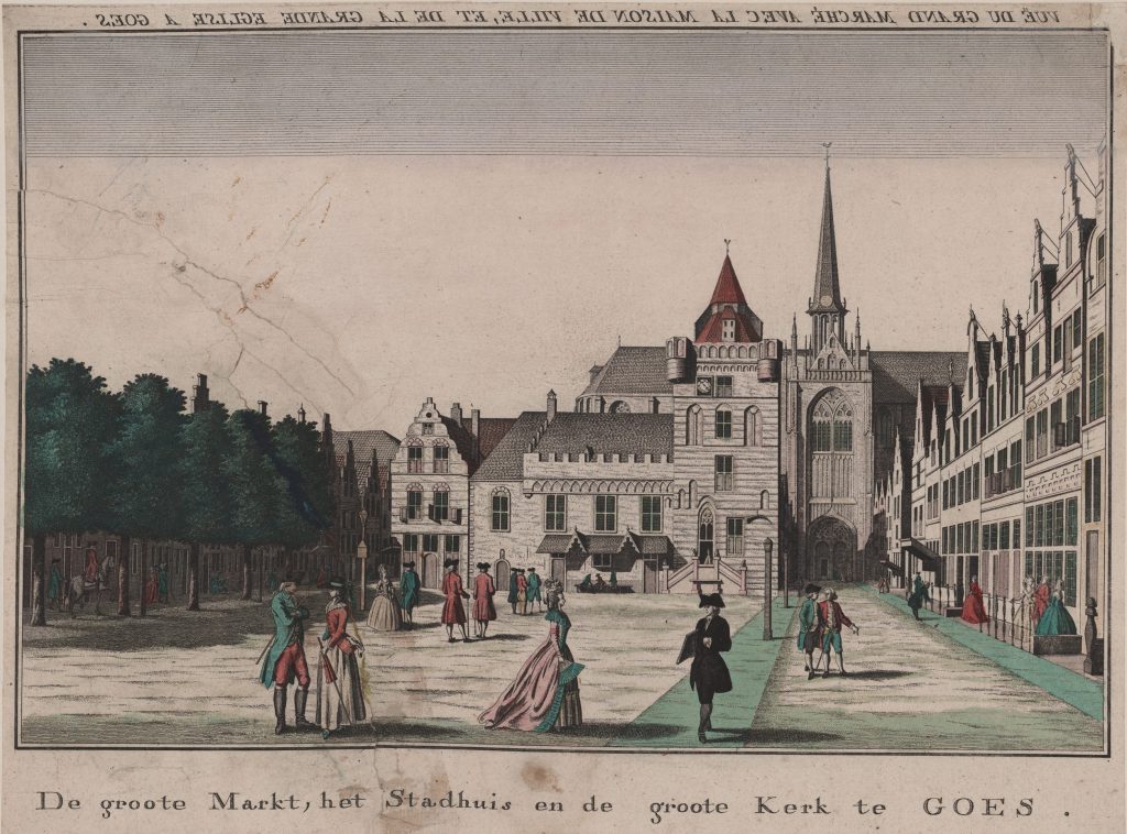 Het oude stadhuis van Goes voordat het werd afgebroken in de 18e eeuw. 