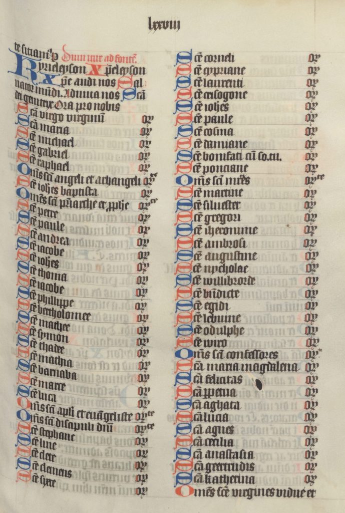 Afb 3: Litanie van de heiligen die tijdens de Paaswake werd gereciteerd (fol. 78r (scan 169))