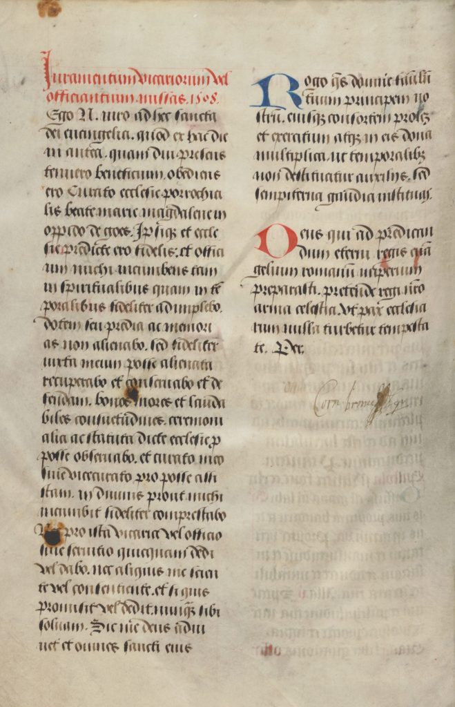 Het Iuramentum (eedformule) en aan het einde de naam Cornelis Brune.(fol. [268]v (scan 504)).