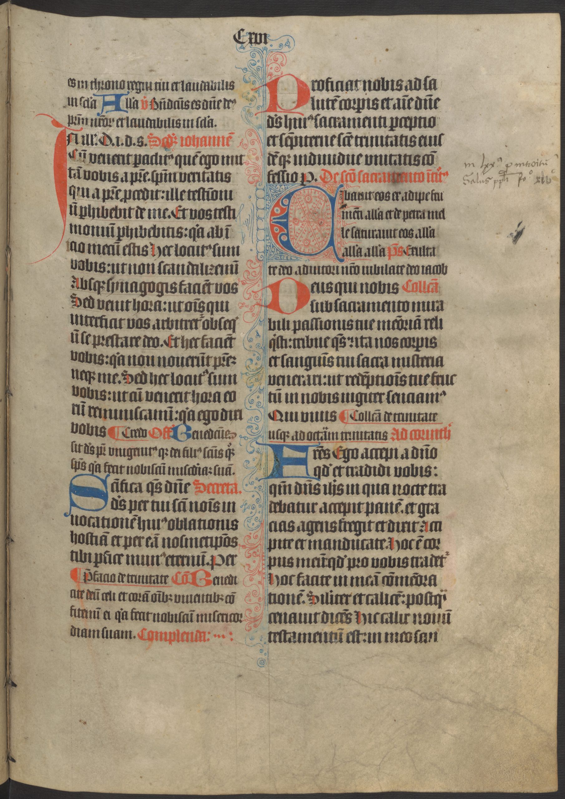 Delfts penwerk en in de marge een later toegevoegde verwijzing naar fol. 14 (fol. 116r (scan 201))