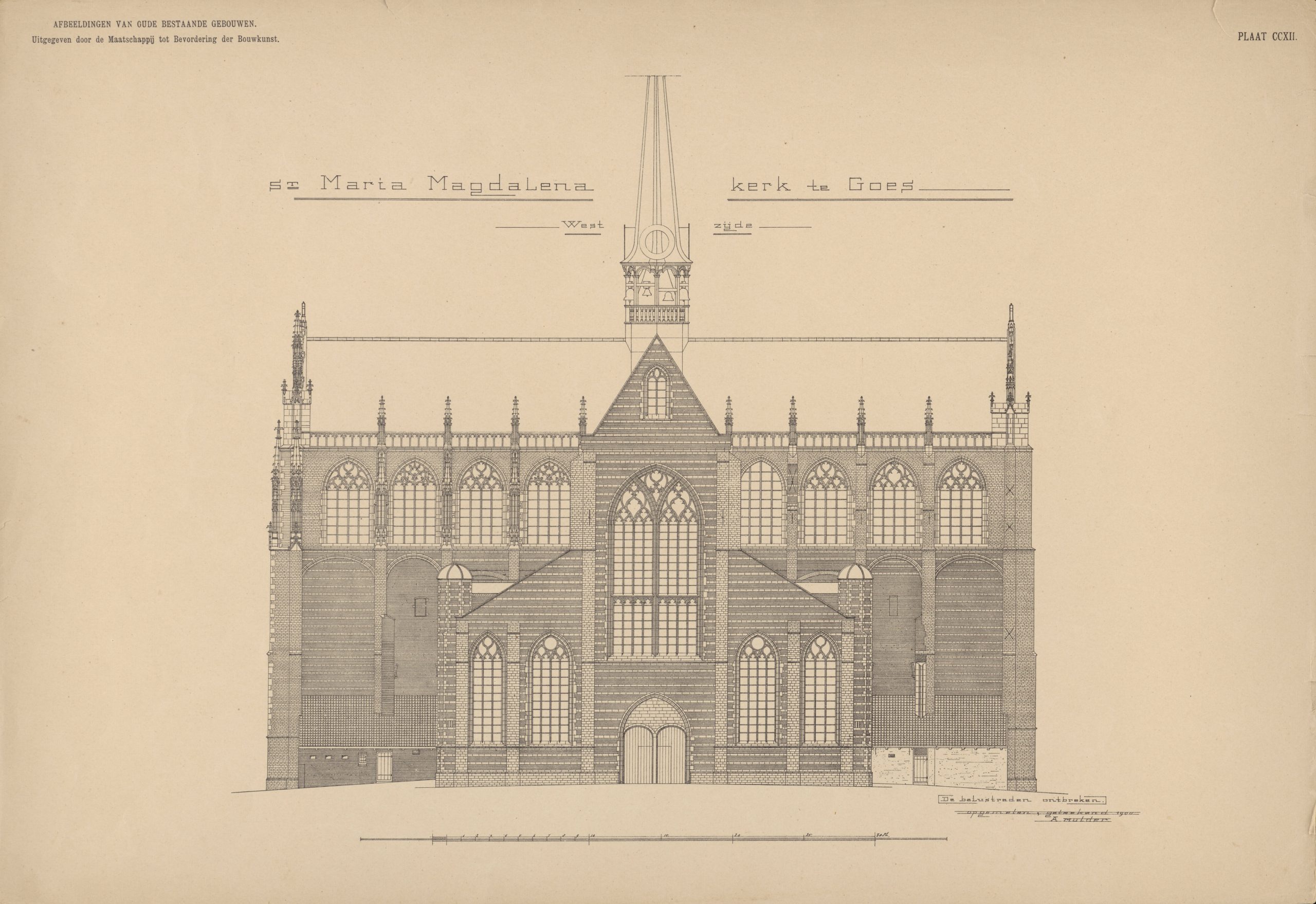 Tekening van de Grote of Maria Magdalenakerk door Mulder