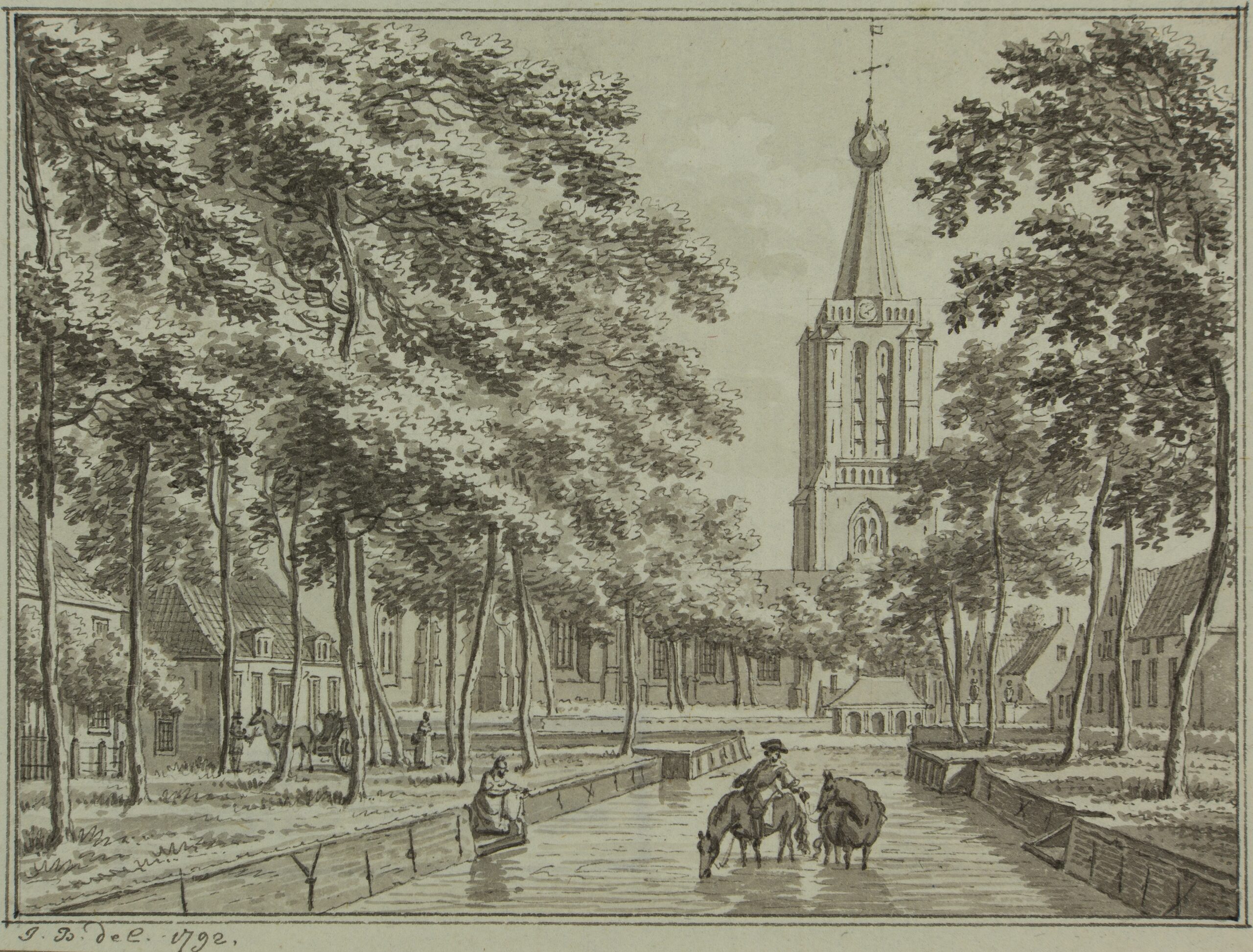 Prent van de vate en de Geerteskerk te Kloetinge