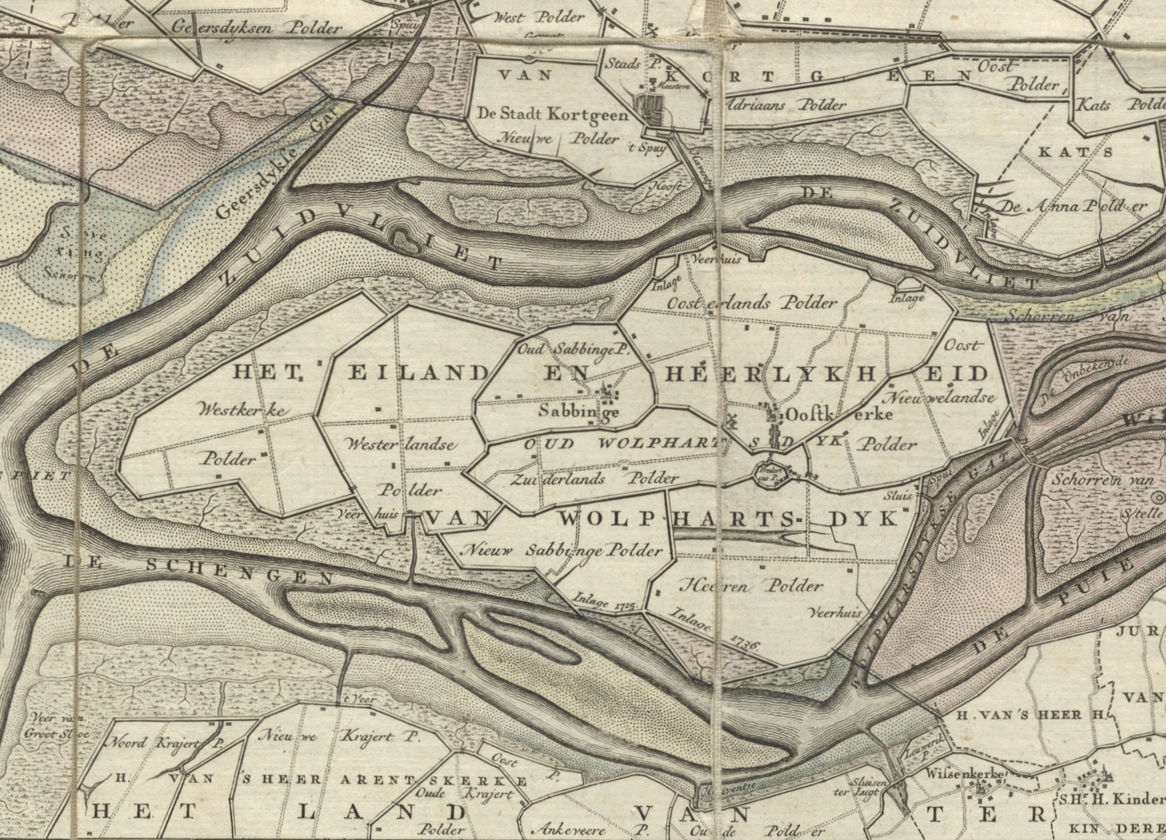 Kaart van het eiland Wolphaartsdijk, uitgegeven in 1753.
