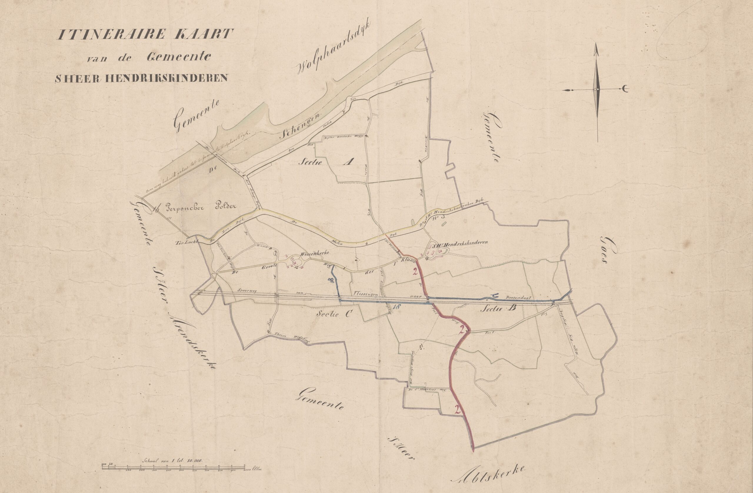Itineraire kaart met percelen