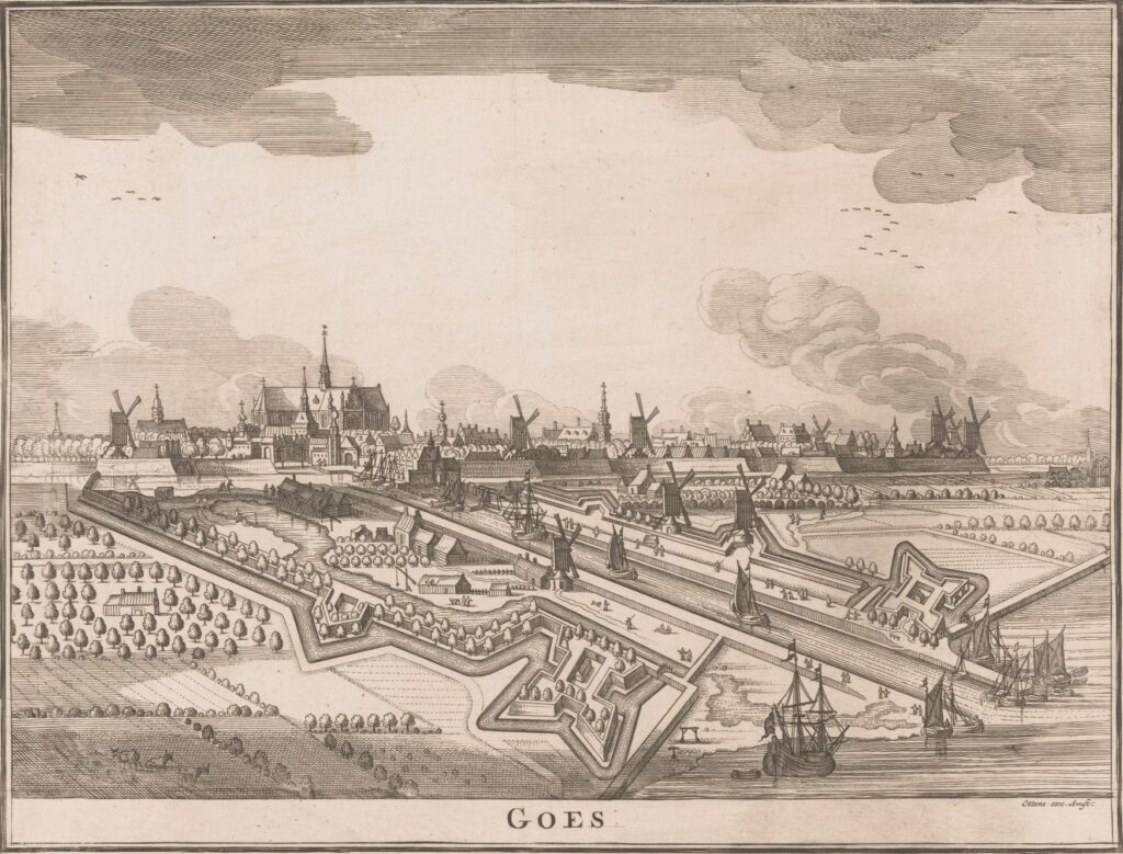 Gravure van Goes en de haven