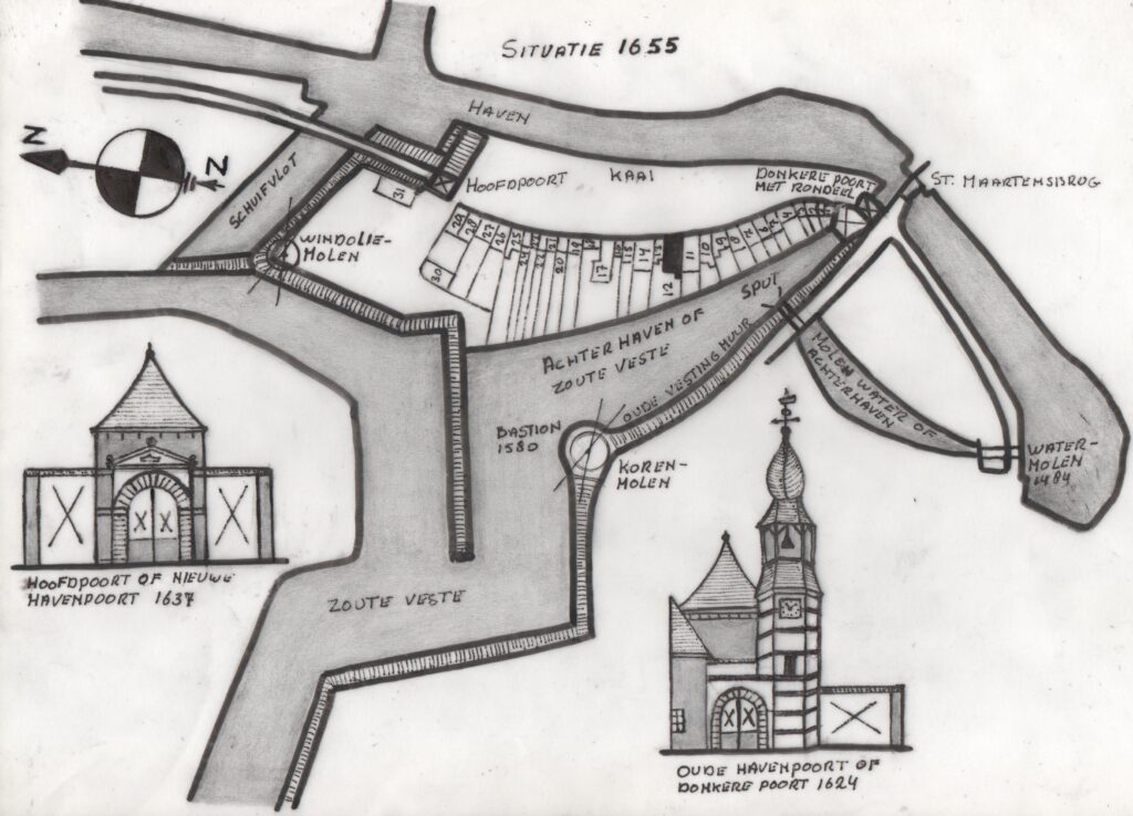 Situatie Achterhaven Zoute Veste 1701 - 1766 volgens Mandrie Harinck